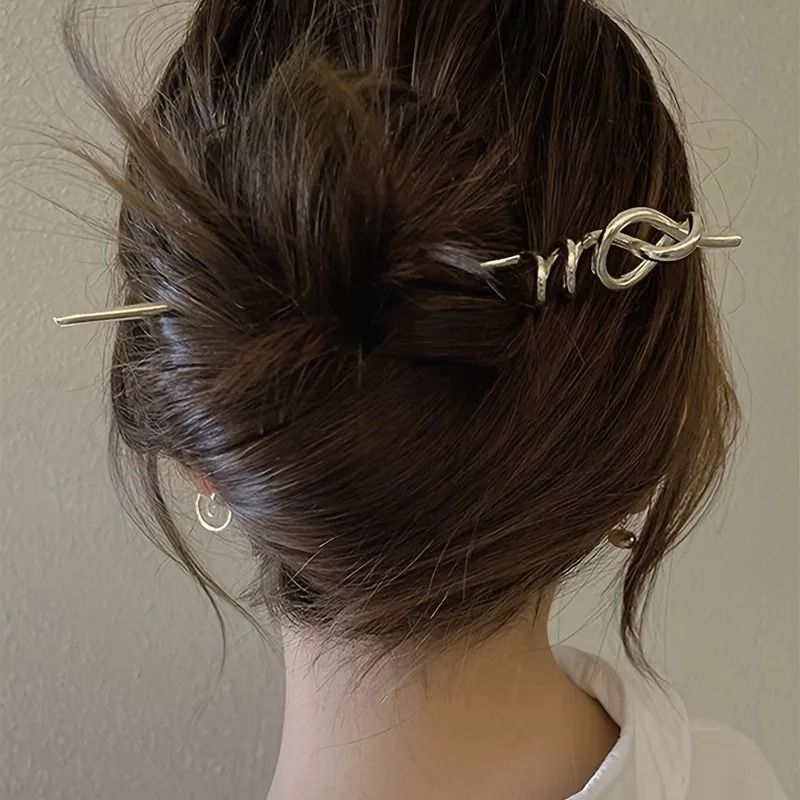 Golden Hip Hop Twist Hairpin  Simple Alloy Stick Pin For Effortless Cool Style 1pc Or 2pcs 1
