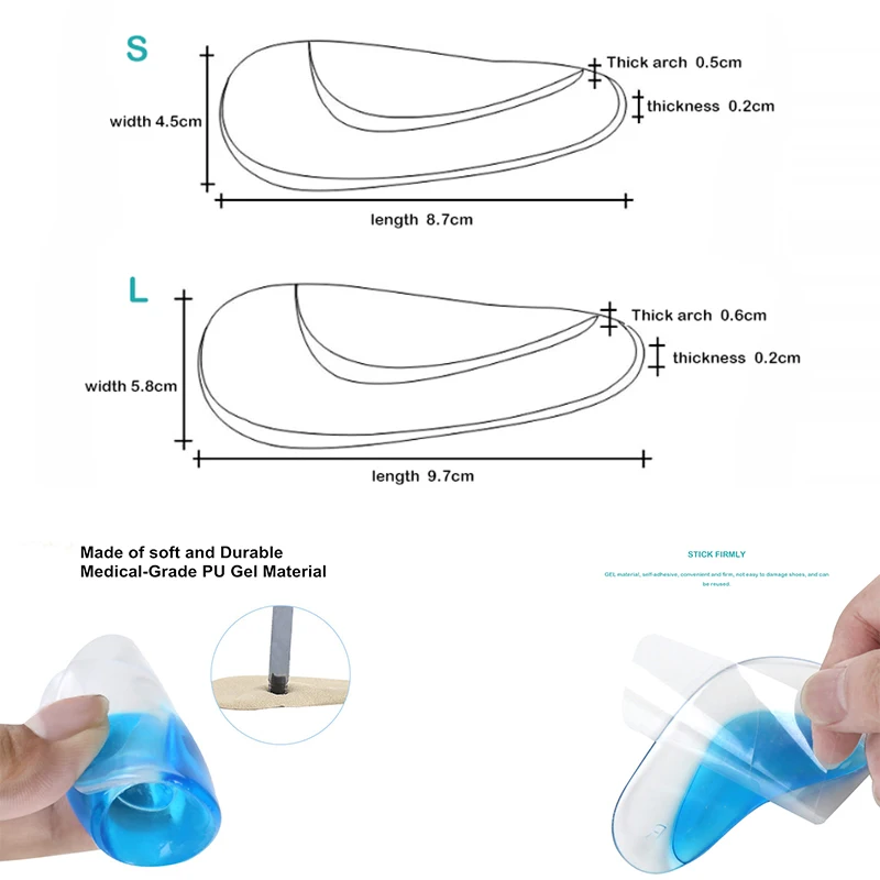 Flat Foot Corrector Insole, Silicone Gel Arch Support, Professional Orthotic Shoe Cushion for Foot Alignment