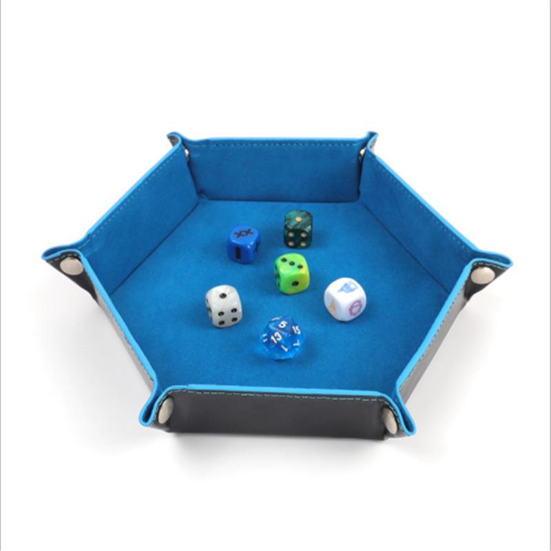 Hexagon Dice Game Storage Tray, Rolling Folding PU Leather Velvet Dice Mat