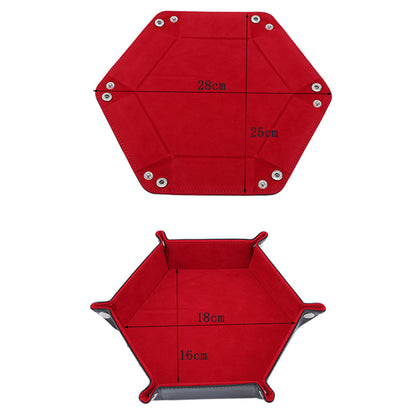 Hexagon Dice Game Storage Tray, Rolling Folding PU Leather Velvet Dice Mat