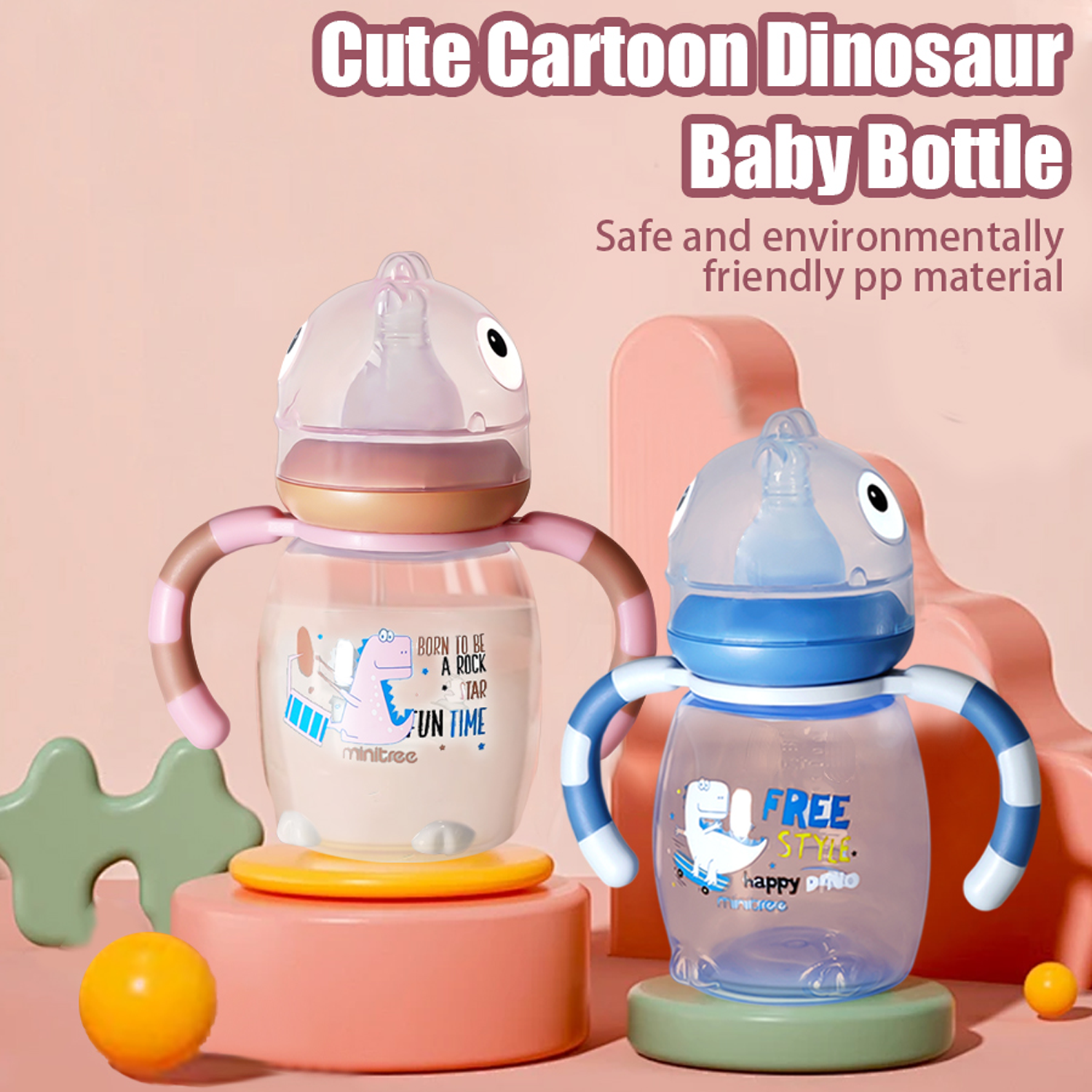 Newborn Baby Cartoon Feeding Bottle Leak Proof Drop Proof Safe Food Grade PP Material 1