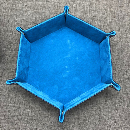 Hexagon Dice Game Storage Tray, Rolling Folding PU Leather Velvet Dice Mat