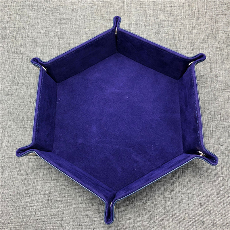 Hexagon Dice Game Storage Tray, Rolling Folding PU Leather Velvet Dice Mat