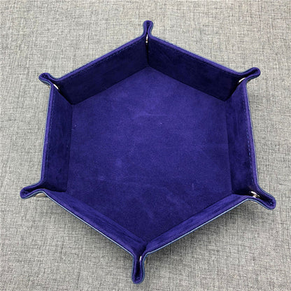 Hexagon Dice Game Storage Tray, Rolling Folding PU Leather Velvet Dice Mat