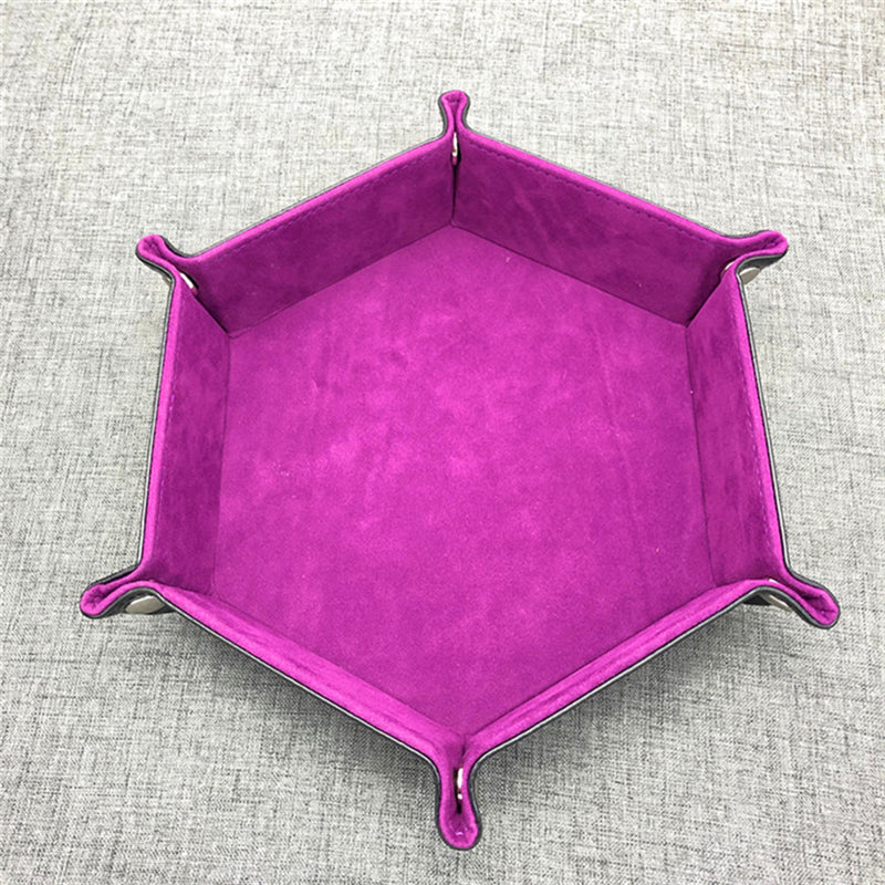 Hexagon Dice Game Storage Tray, Rolling Folding PU Leather Velvet Dice Mat
