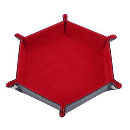 Hexagon Dice Game Storage Tray, Rolling Folding PU Leather Velvet Dice Mat