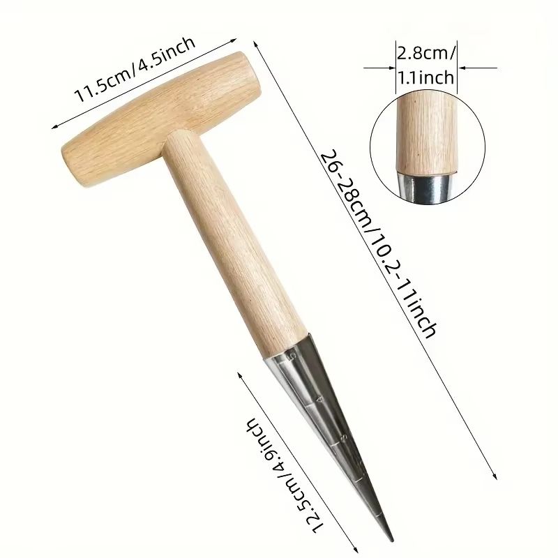 Stainless Steel Hand Dibber With Wood Handle  Precision Garden Dibber For Seeds Seedlings  Bulbs 6