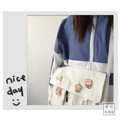 Harajuku Retro Girl Canvas Messenger Bag  Cute Japanese Shoulder Bag For Students 4