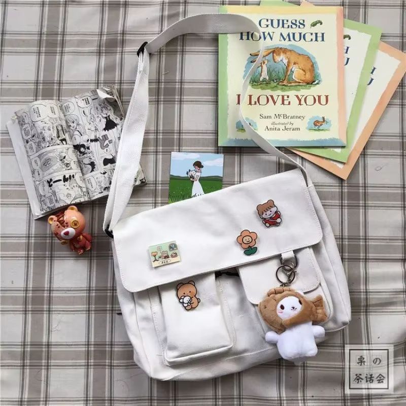 Harajuku Retro Girl Canvas Messenger Bag  Cute Japanese Shoulder Bag For Students 6