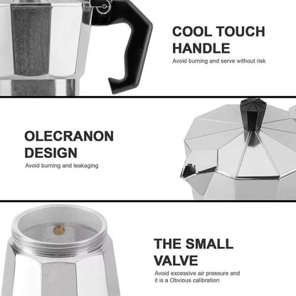 Aluminum Italian Moka Coffee Pot  Octagonal Moka Pot Kettle For Home Office  Camping 06L  20 Fl Oz 2