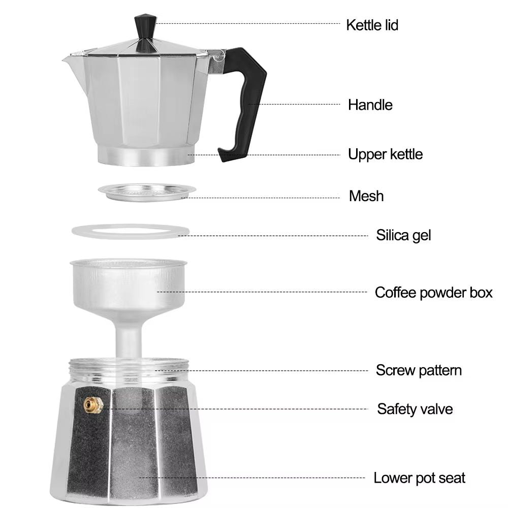 Aluminum Italian Moka Coffee Pot  Octagonal Moka Pot Kettle For Home Office  Camping 06L  20 Fl Oz 3