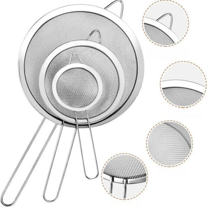 Stainless Steel Strainer Set for Kitchen Filtering and Baking Prep