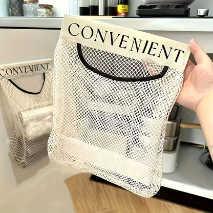 Large-Capacity garbage bag holder – Wall-Mounted Hanging Mesh Bag & Fruit Organizer for Kitchen Storage