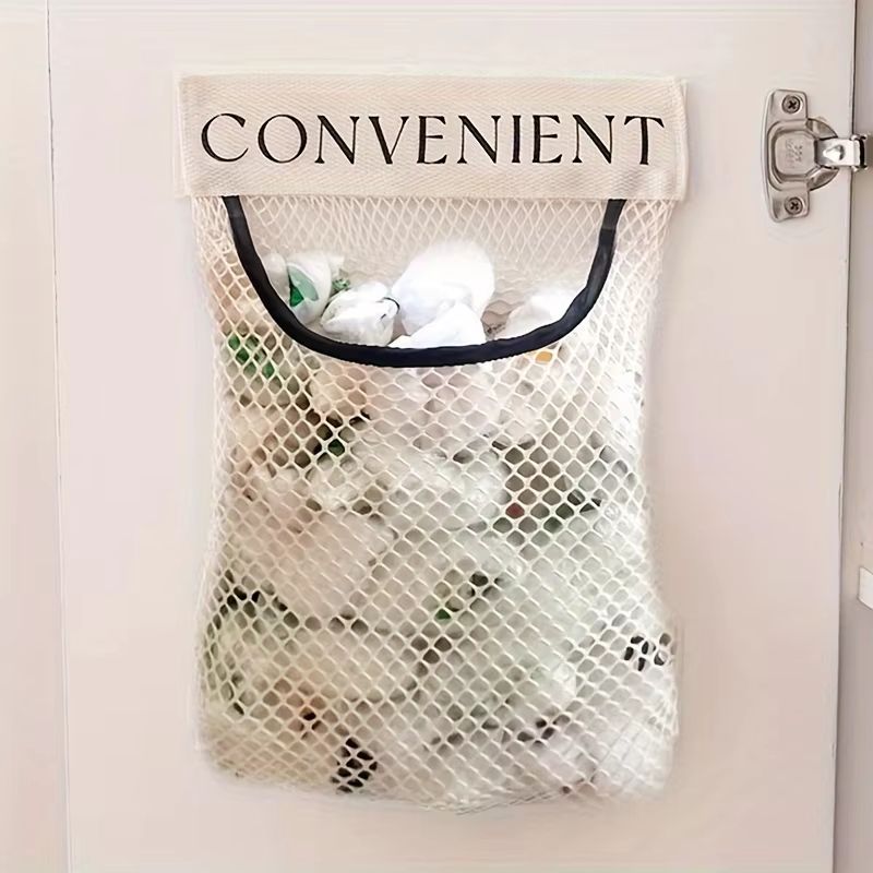 LargeCapacity Garbage Bag Holder  WallMounted Hanging Mesh Bag  Fruit Organizer For Kitchen Storage