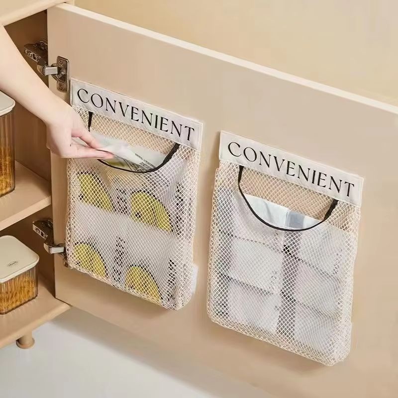 LargeCapacity Garbage Bag Holder  WallMounted Hanging Mesh Bag  Fruit Organizer For Kitchen Storage