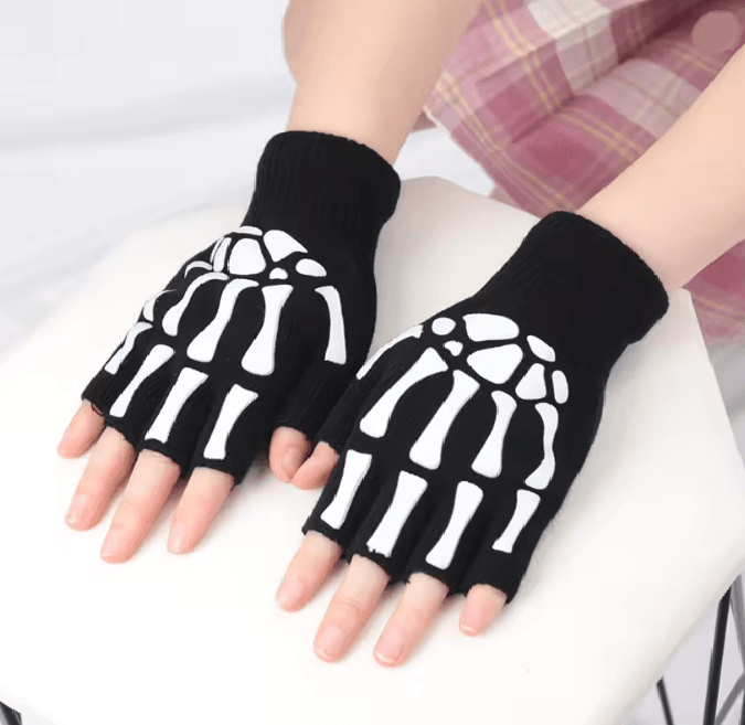 Glowbone Skull Fingerless Gloves 1