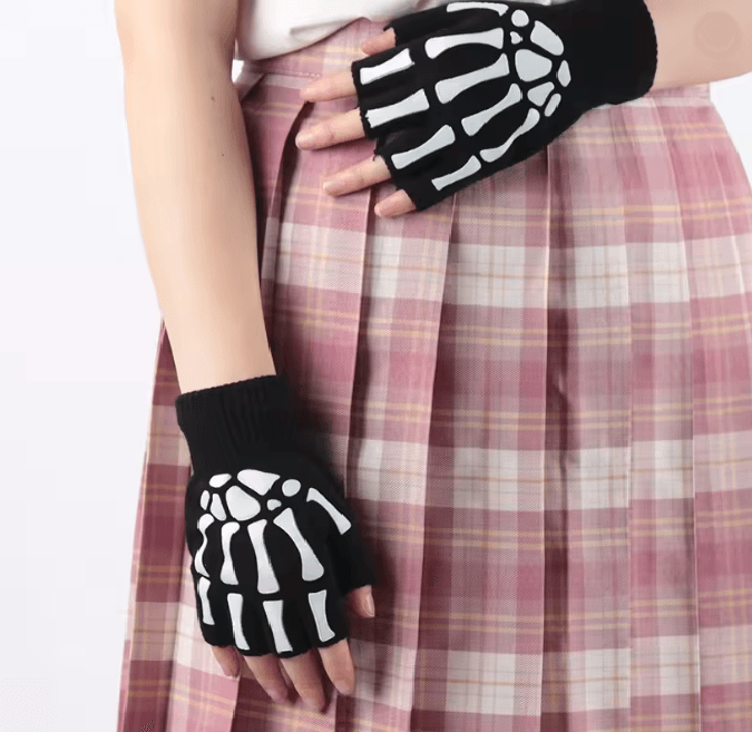 Glowbone Skull Fingerless Gloves 3