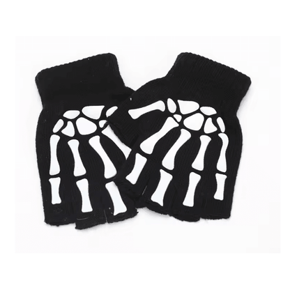 Glowbone Skull Fingerless Gloves