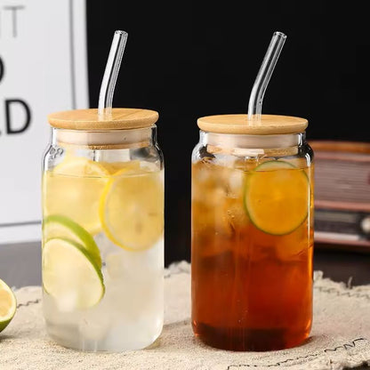 550 Ml Glass Travel Cup With Wooden Lid  Straw  Transparent Bubble Tea  Cocktail Mug 2