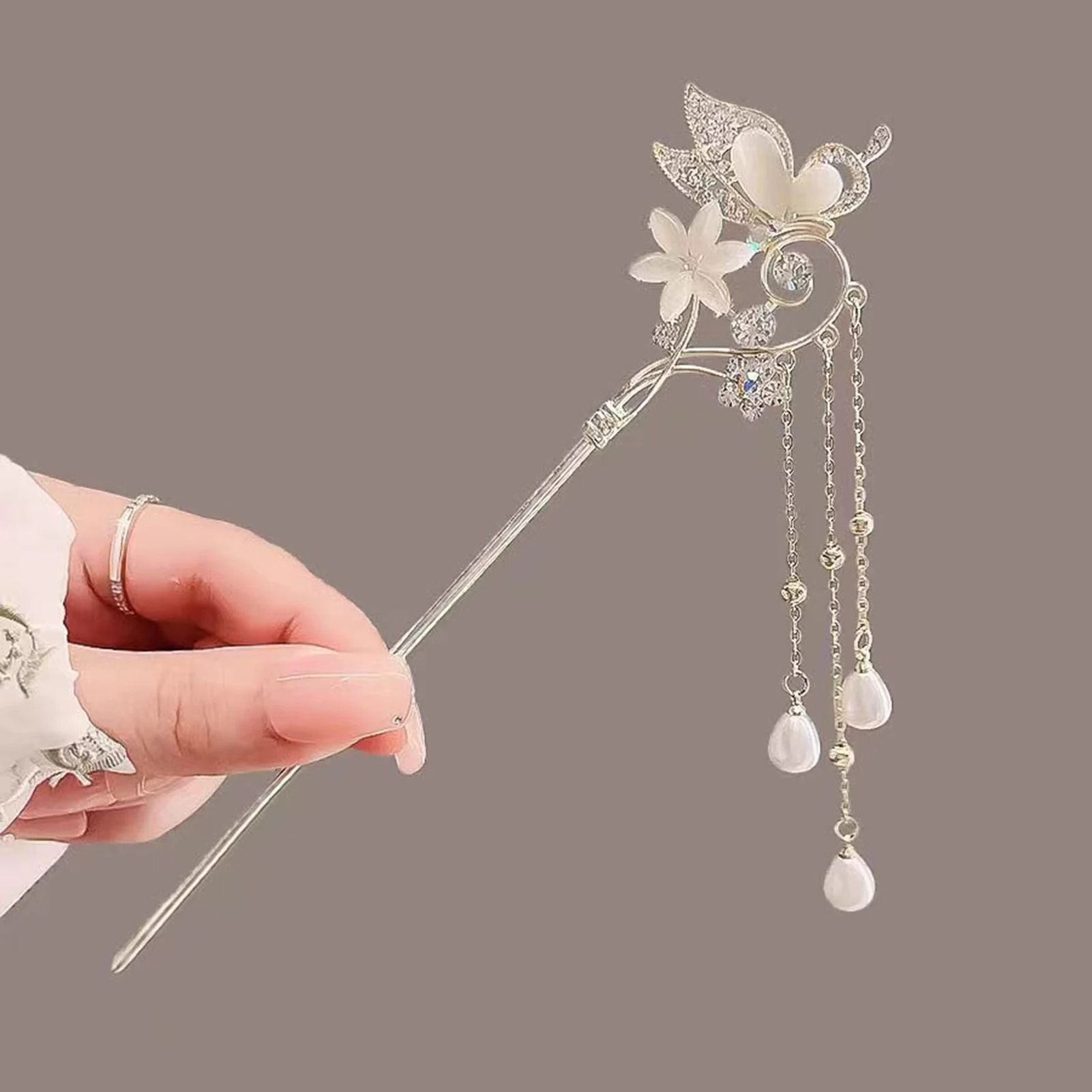 Pink Flower Butterfly Pearl Hair Stick For Women 9