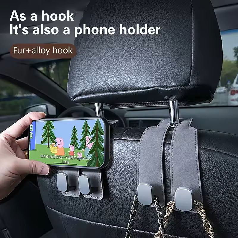 Premium Suede Car Headrest Hook – Universal Load-Bearing Seat Back Organizer