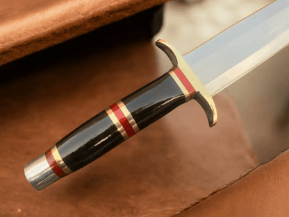 Hunting D2 Steel Bowie Knife  Horn Handle  Brass Guard  Full Tang Knife With Leather Sheath 2