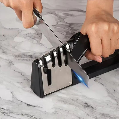 4 Stage Kitchen Knife Sharpener with Non Slip Base – Portable Multifunctional Sharpening Tool