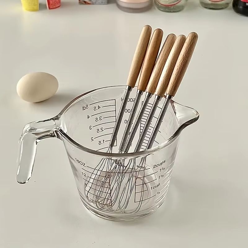 Mini Stainless Steel Whisk With Wooden Handle  Egg Beater And Milk Frother 1