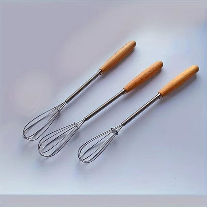 Mini Stainless Steel Whisk With Wooden Handle  Egg Beater And Milk Frother 7