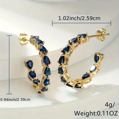 Blue Teardrop Zirconia Gold Color Earrings Luxury Elegant Women Jewelry 3
