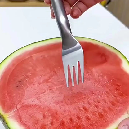 2 In 1 Stainless Steel Watermelon Cube Cutter Fork  Dual Head Fruit Slicer Tool 4