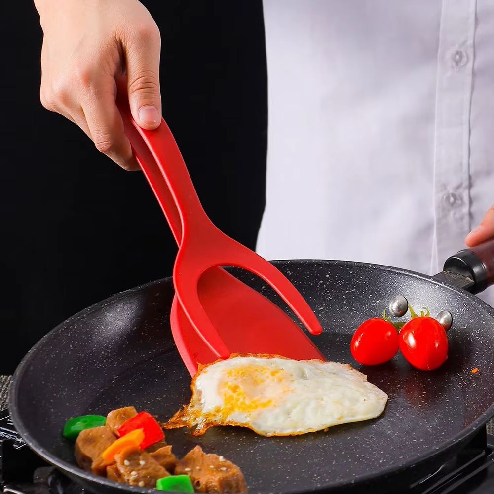 2 in 1 Silicone Egg Flipper Spatula Tongs for Non Stick Cooking