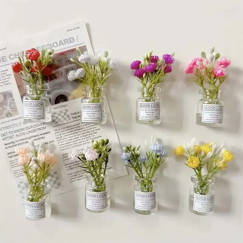 Mini Vase Magnet Set Cute Small Refrigerator Flower Vases Kitchen Decoration Gift 5