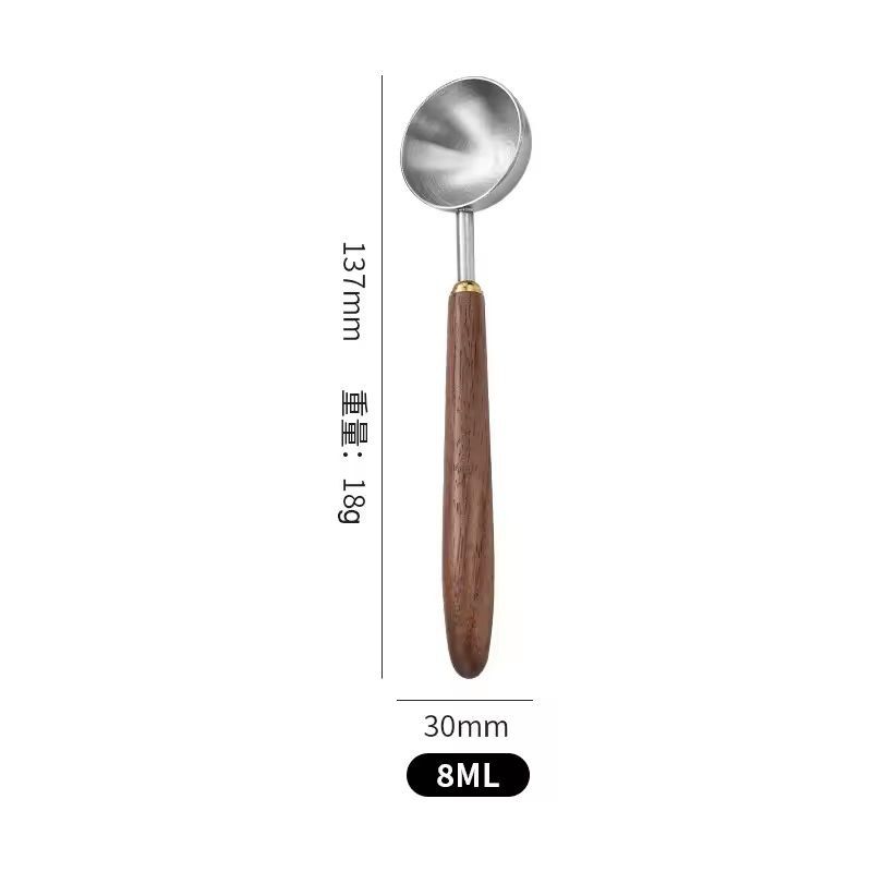 Walnut Wood Premium 25 Ml Coffee Scoop  Long Handle Stainless Steel Measuring Spoon 5