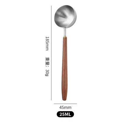 Walnut Wood Premium 25 Ml Coffee Scoop  Long Handle Stainless Steel Measuring Spoon 6