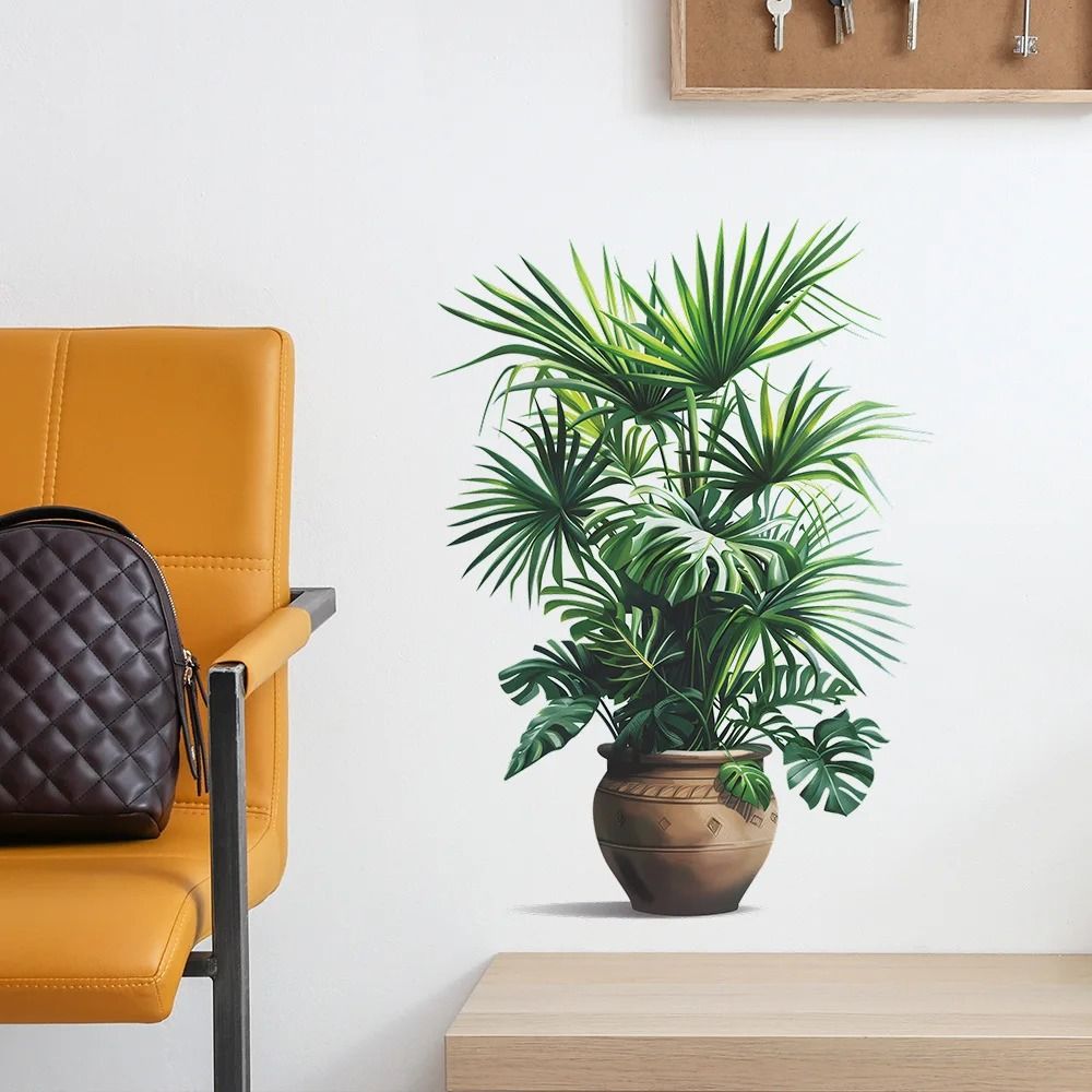 Green Plant Wall Decor Sticker For Home Living Room Bedroom Self Adhesive Potted Leaf Design 1
