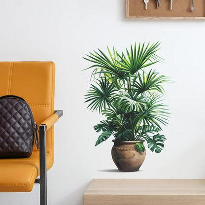 Green Plant Wall Decor Sticker For Home Living Room Bedroom Self Adhesive Potted Leaf Design 1