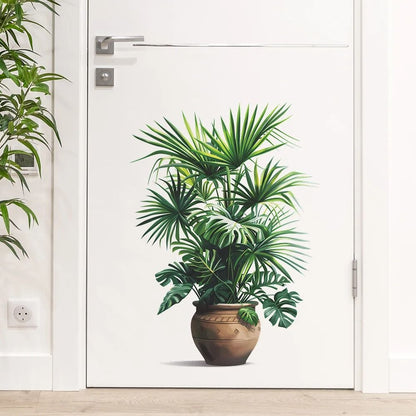 Green Plant Wall Decor Sticker For Home Living Room Bedroom Self Adhesive Potted Leaf Design 2