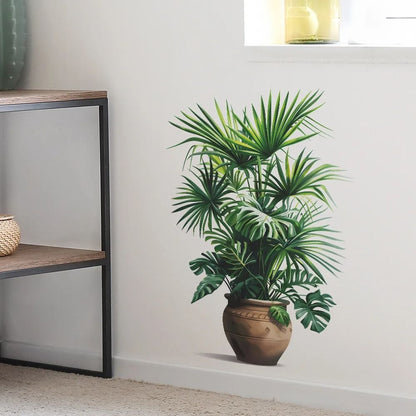 Green Plant Wall Decor Sticker For Home Living Room Bedroom Self Adhesive Potted Leaf Design 3