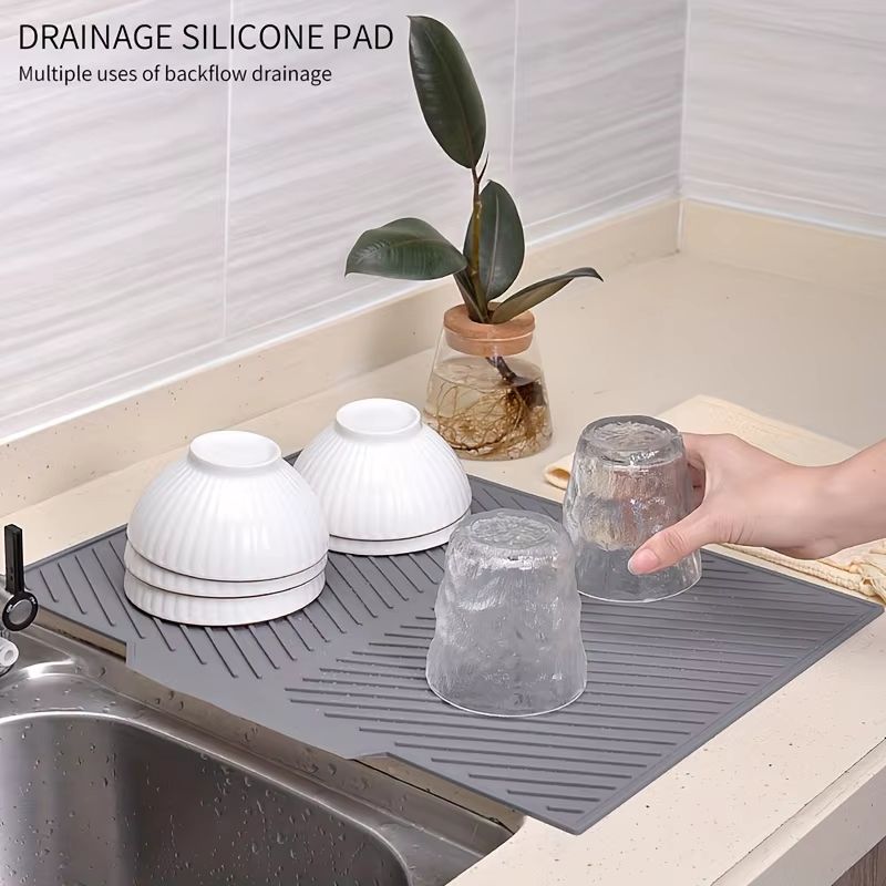 Premium Silicone Dish Drying Mat  NonSlip Countertop Sink Draining Pad 1