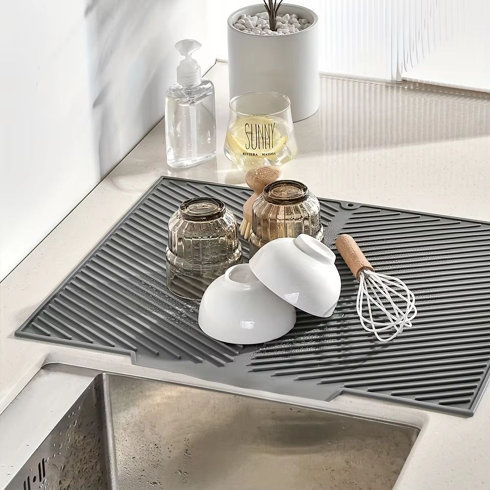 Premium Silicone Dish Drying Mat  NonSlip Countertop Sink Draining Pad 2