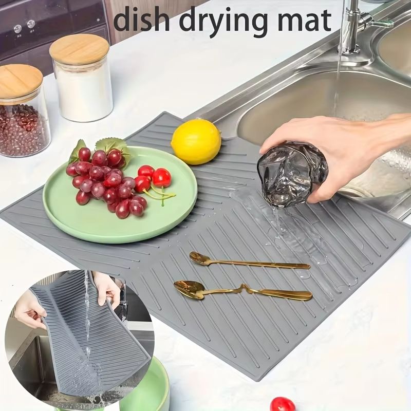 Premium Silicone Dish Drying Mat  NonSlip Countertop Sink Draining Pad 5