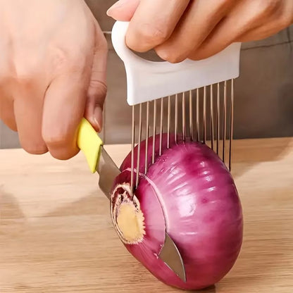 Stainless Steel Onion Cutter Holder Food Slicer Assistant Vegetable Cutting Fork Kitchen Gadget