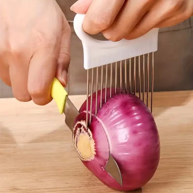Stainless Steel Onion Cutter Holder Food Slicer Assistant Vegetable Cutting Fork Kitchen Gadget 2