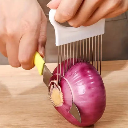 Stainless Steel Onion Cutter Holder Food Slicer Assistant Vegetable Cutting Fork Kitchen Gadget 2