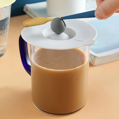HeatResistant Silicone Universal Cup Lid With Spoon Holder And AntiDust Cover 1