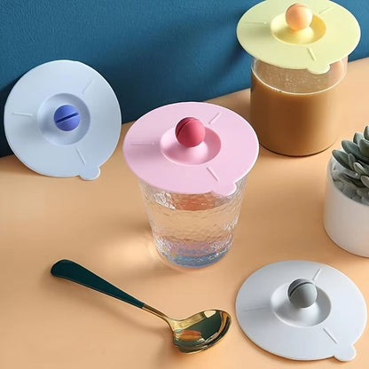 HeatResistant Silicone Universal Cup Lid With Spoon Holder And AntiDust Cover 5