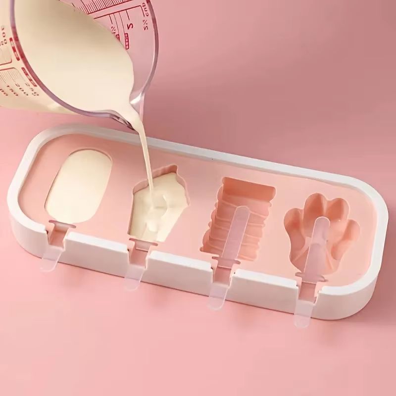 BPA Free Silicone Popsicle Mold For DIY Homemade Ice Cream And Fun Cartoon Shapes With Lid And Stic 4