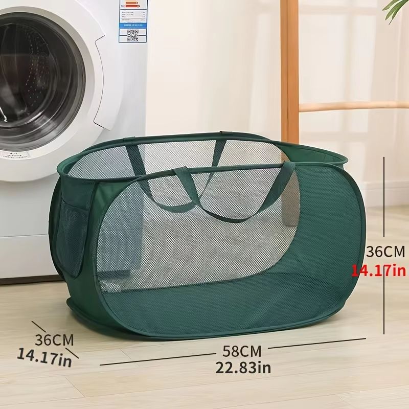 Breathable Mesh Folding Laundry Basket Light Portable Dirty Clothes Storage Organizer With Handles 4
