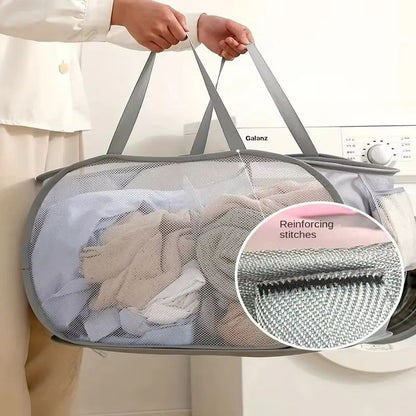 Breathable Mesh Folding Laundry Basket Light Portable Dirty Clothes Storage Organizer With Handles 5